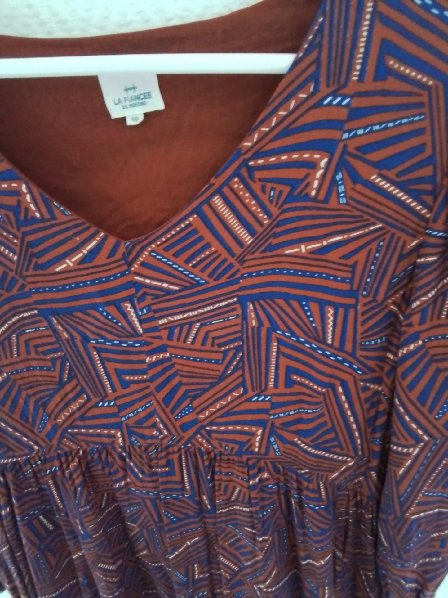 Robe midi imprimée coton, col v