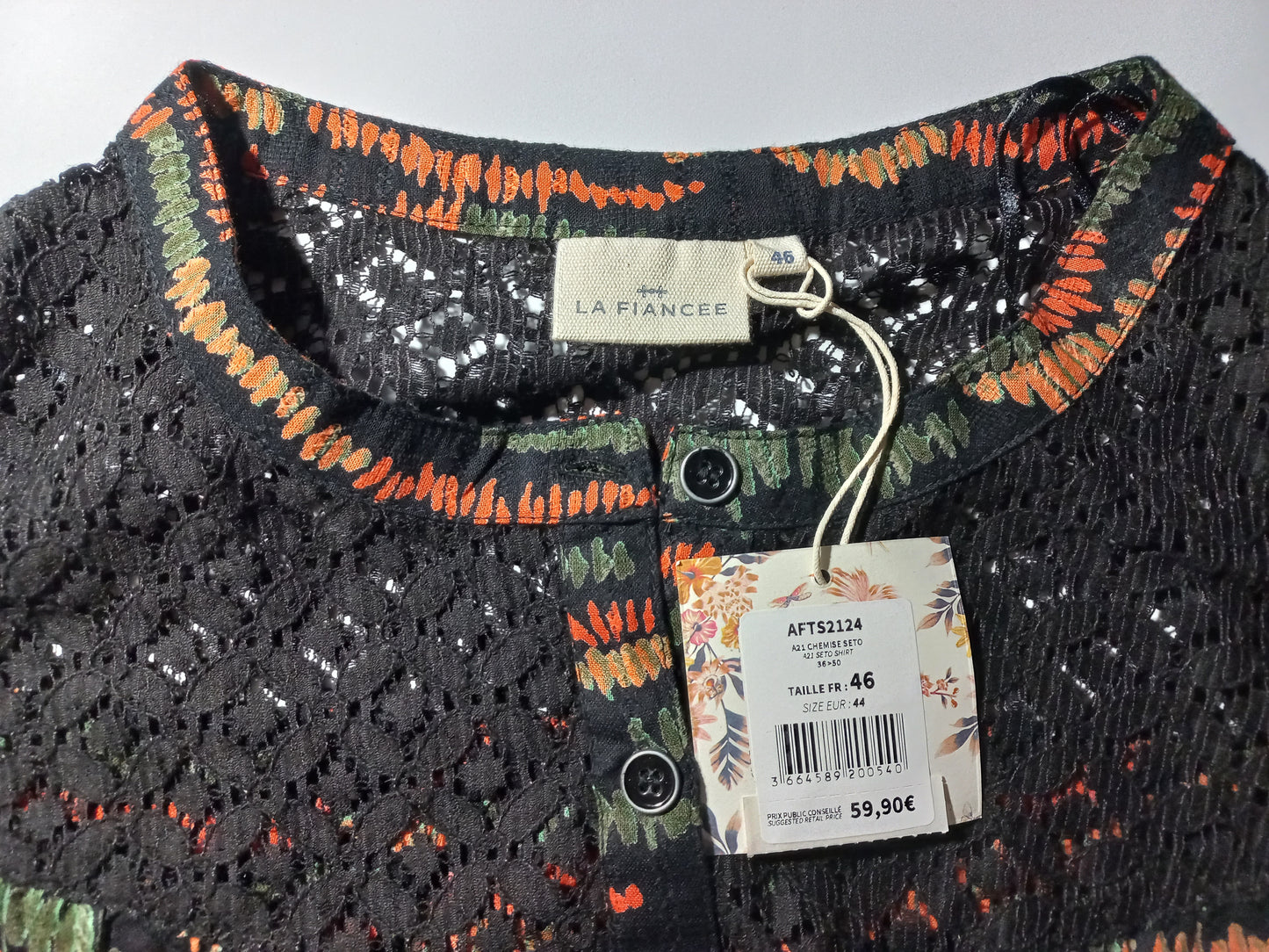 Chemisier imprimée coton et dentelle SETO