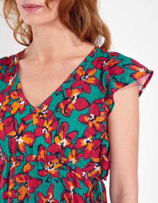 Robe courte volants gaze de coton ORUDA