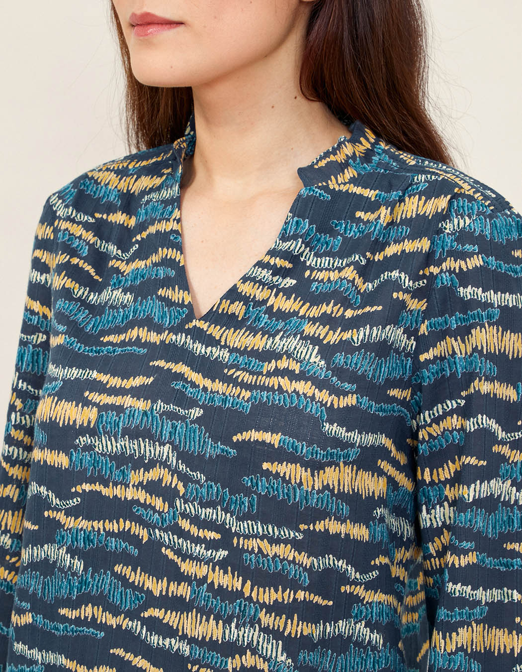 Blouse imprimée coton bio col volanté NAMCHA