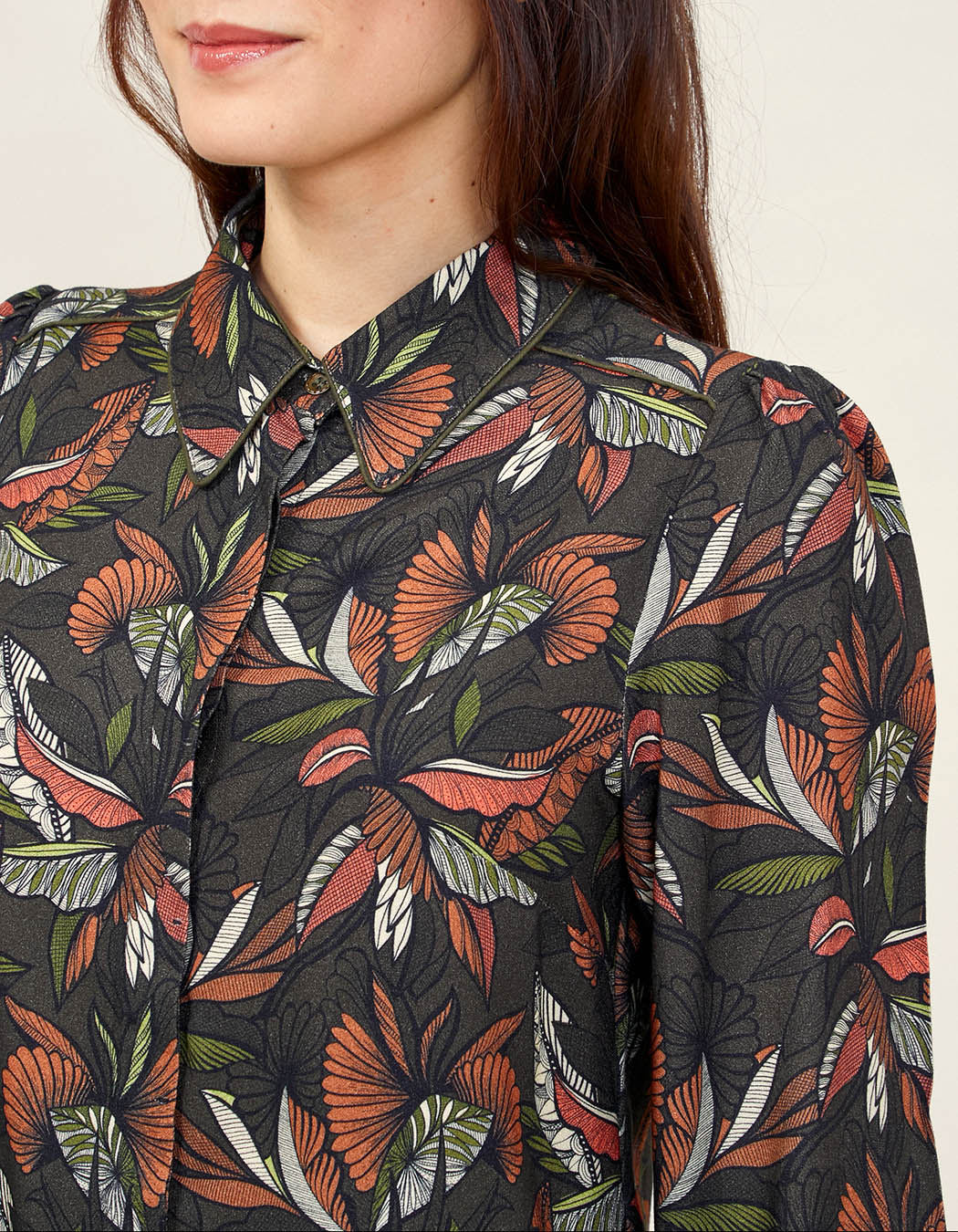 Chemise imprimée fluide épaules froncées GAMAN