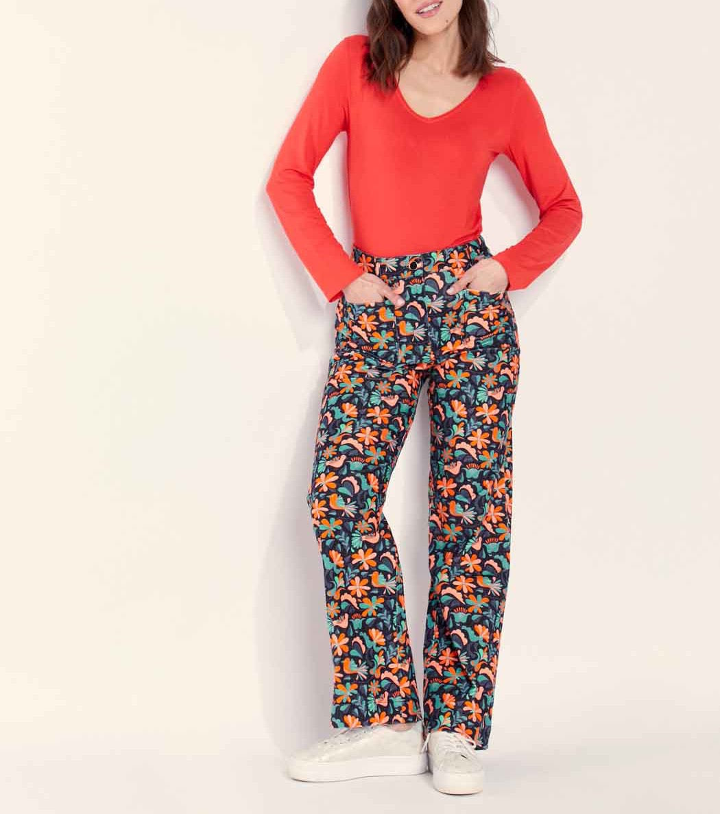 Pantalon large imprimé velours lisse SAYA