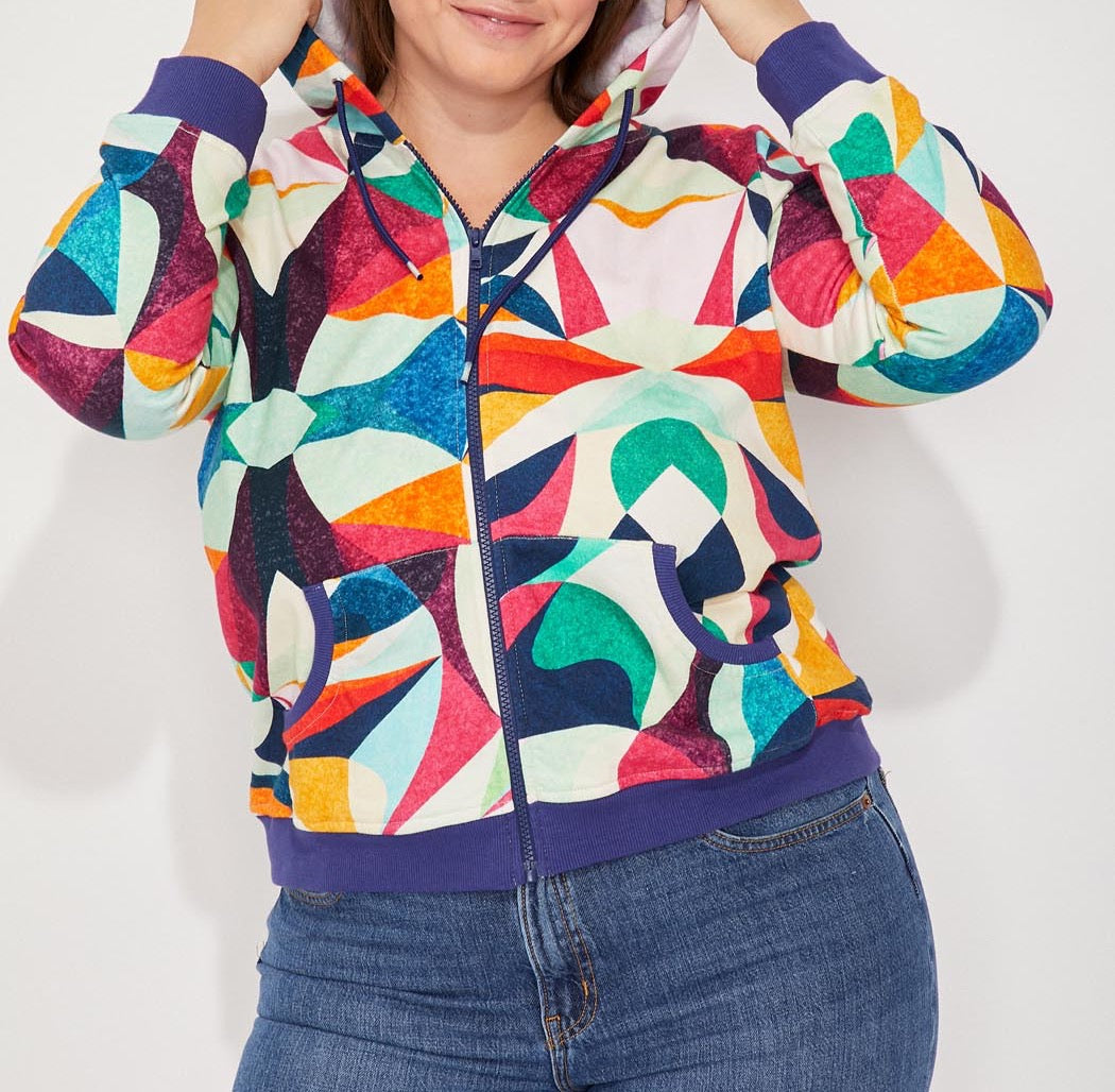 Gilet sweat coton bio zippé imprimé WOODINE