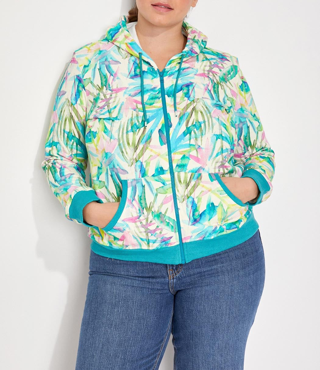 Gilet sweat coton bio zippé imprimé WOODINE