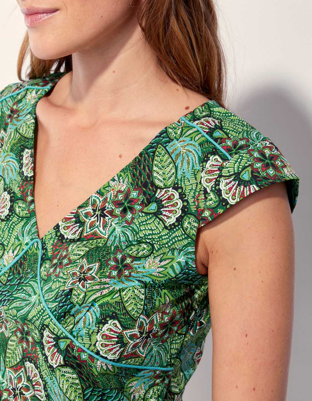 Robe coton imprimé col V sans manche OJANY