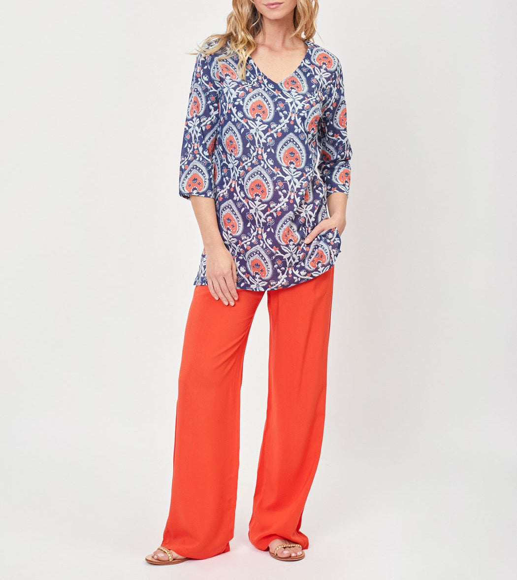 Blouse imprimée voile de coton bio col tunisien RENATA