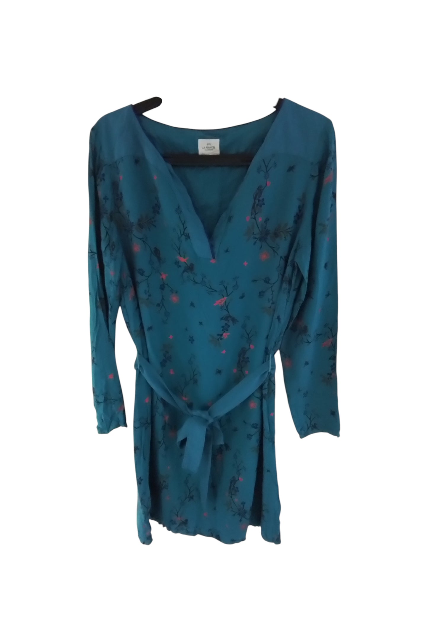 Robe coton ceinturée bleu canard