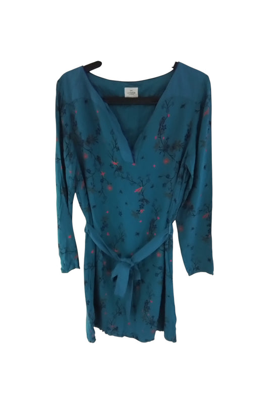 Robe coton ceinturée bleu canard