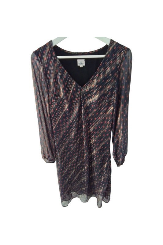 Robe polyester fils métallisé noir orange et or