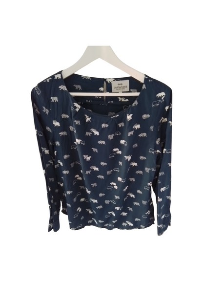 Top manches longues viscose bleu marine et blanc