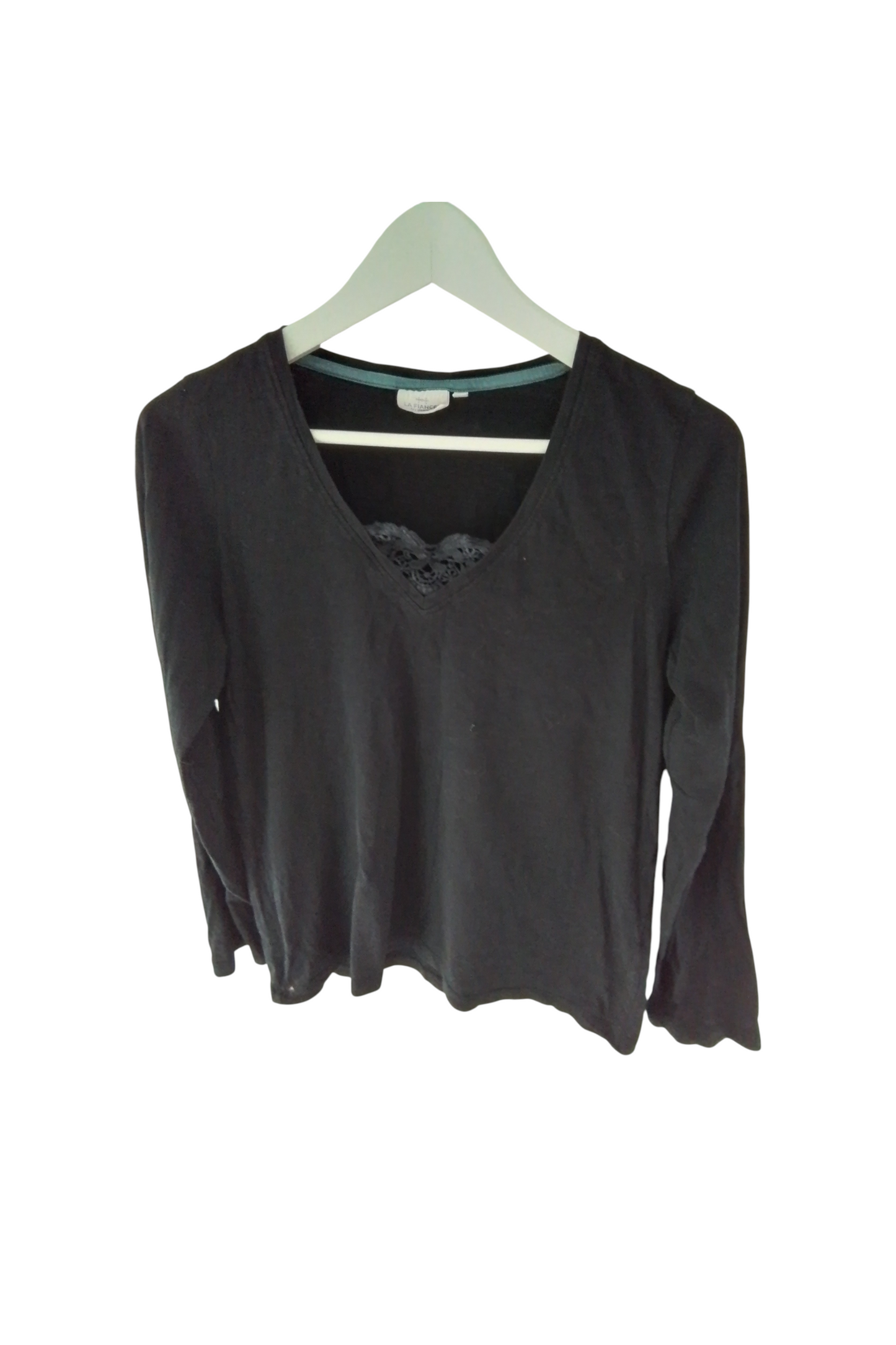 Tee shirt coton biologique manches longues et guipure à col