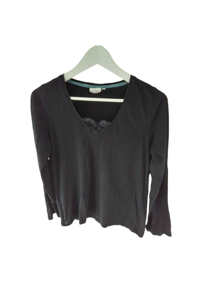 Tee shirt coton biologique manches longues et guipure à col