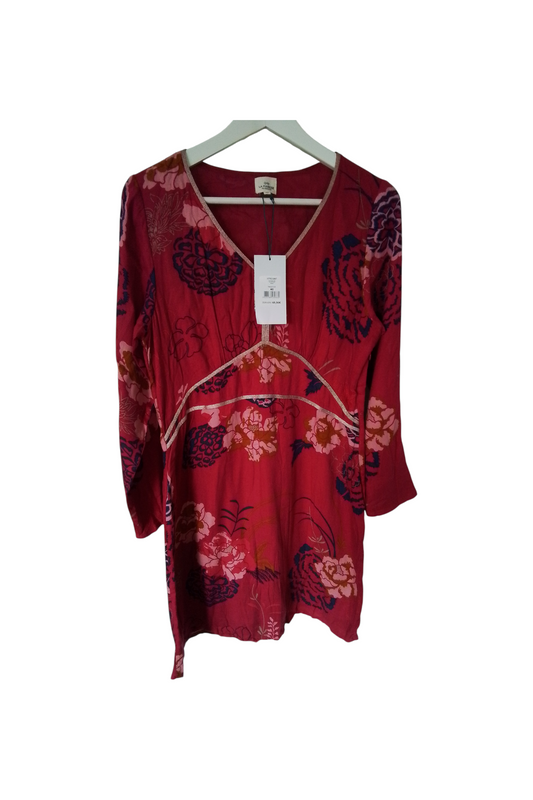 Robe rose et bleu, cintrée, en viscose