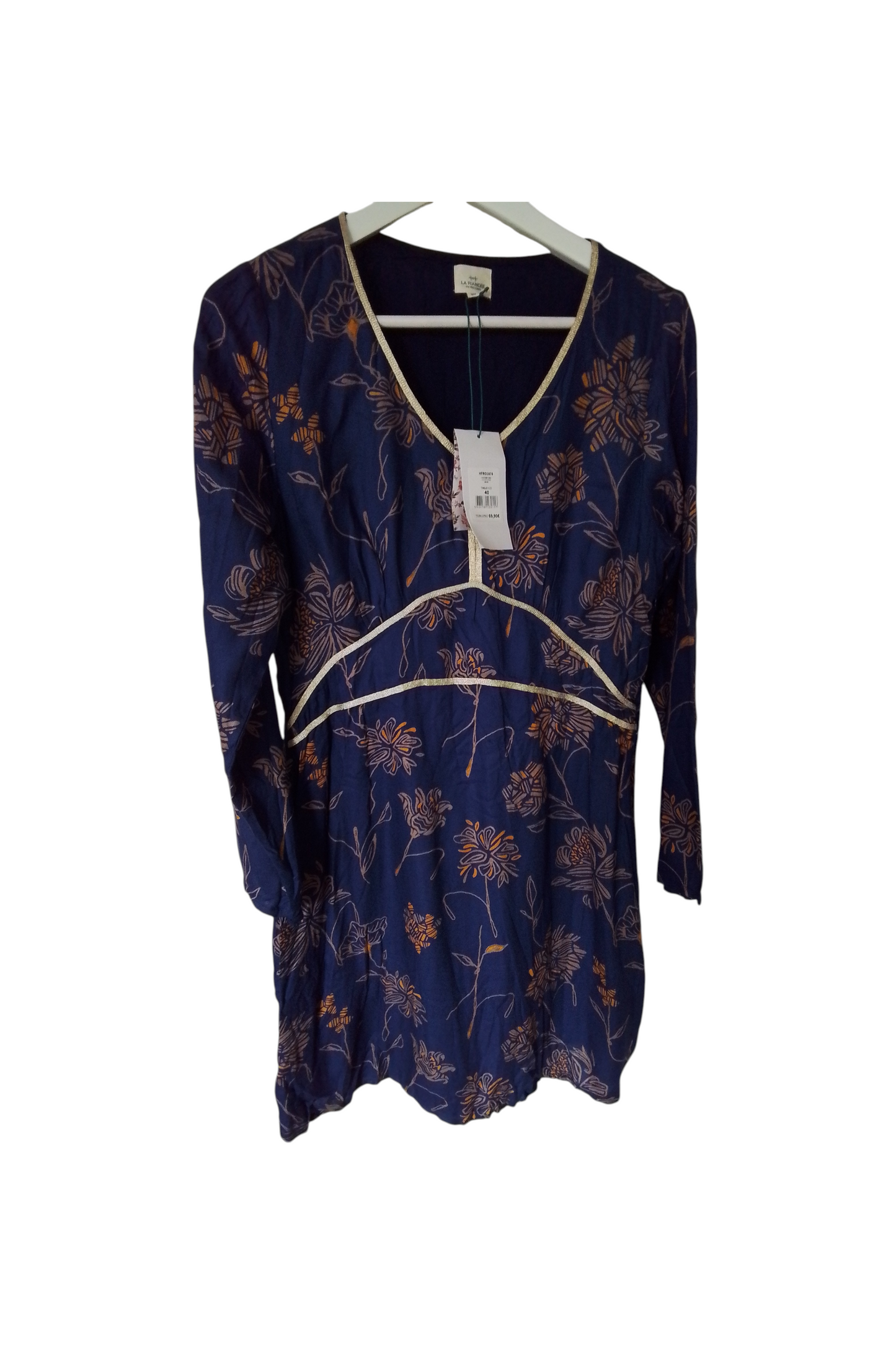 Robe viscose cintrée bleue et or