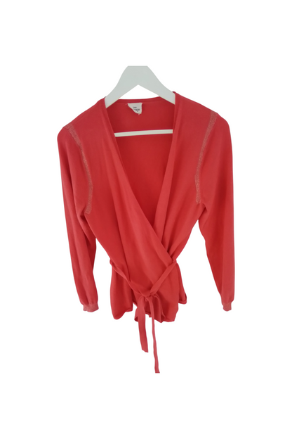 Gilet cache cœur avec bandes lurex coloris corail