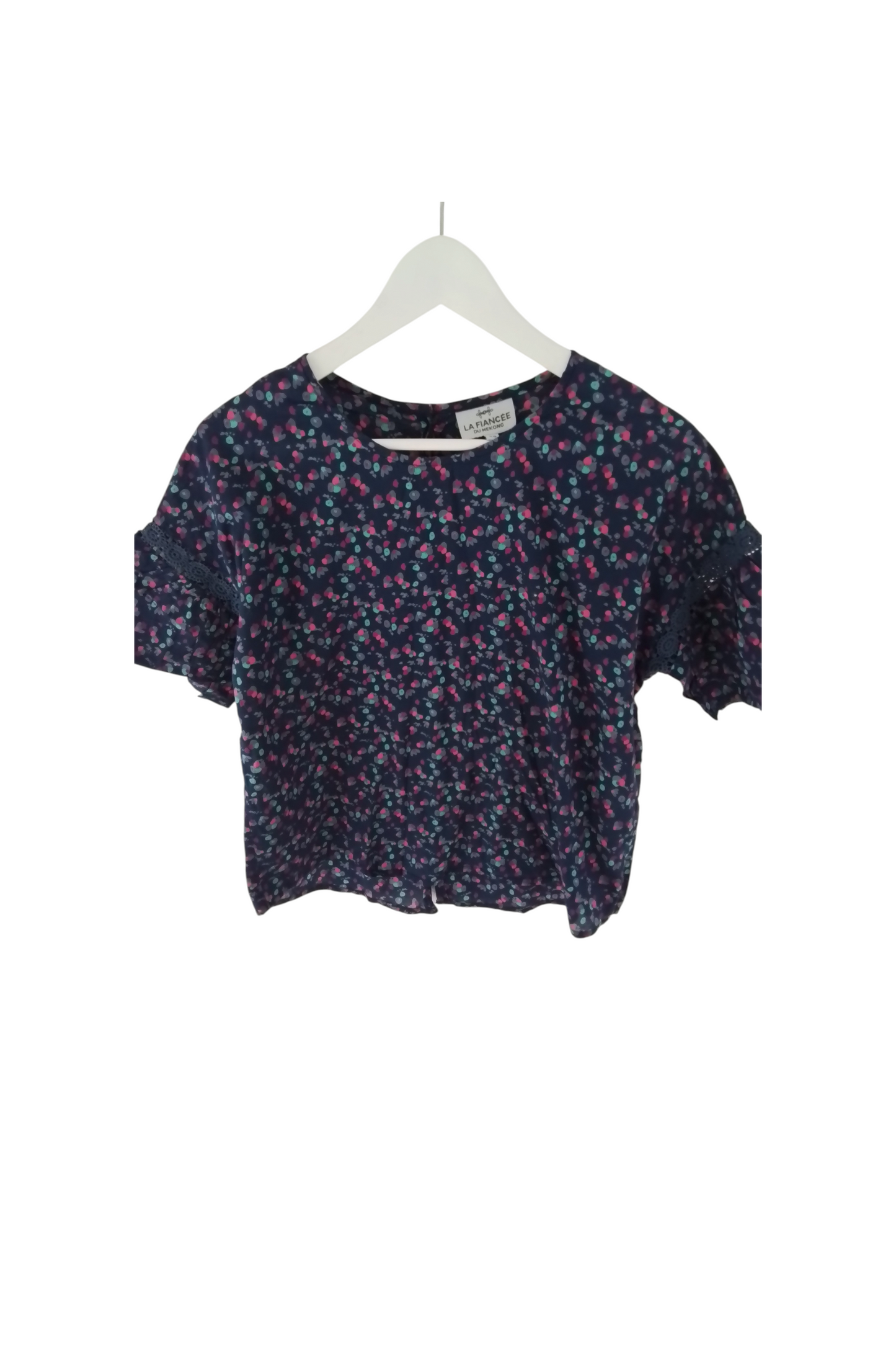 Top coton imprimé manches 3/4 avec guipures