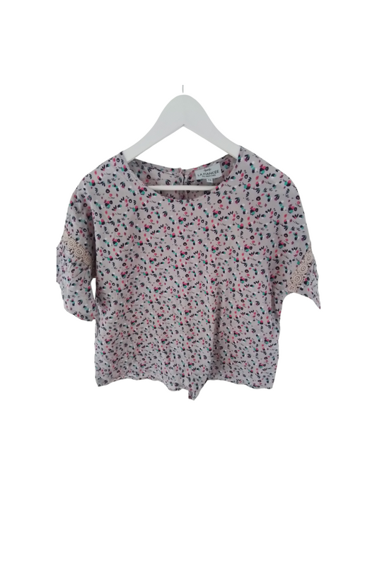 Top coton imprimé manches 3/4 avec guipures