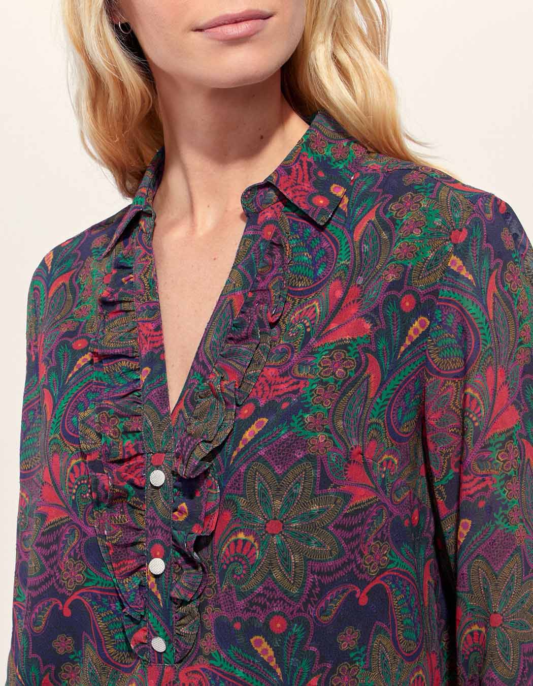 Blouse fluide imprimée col volanté KATI