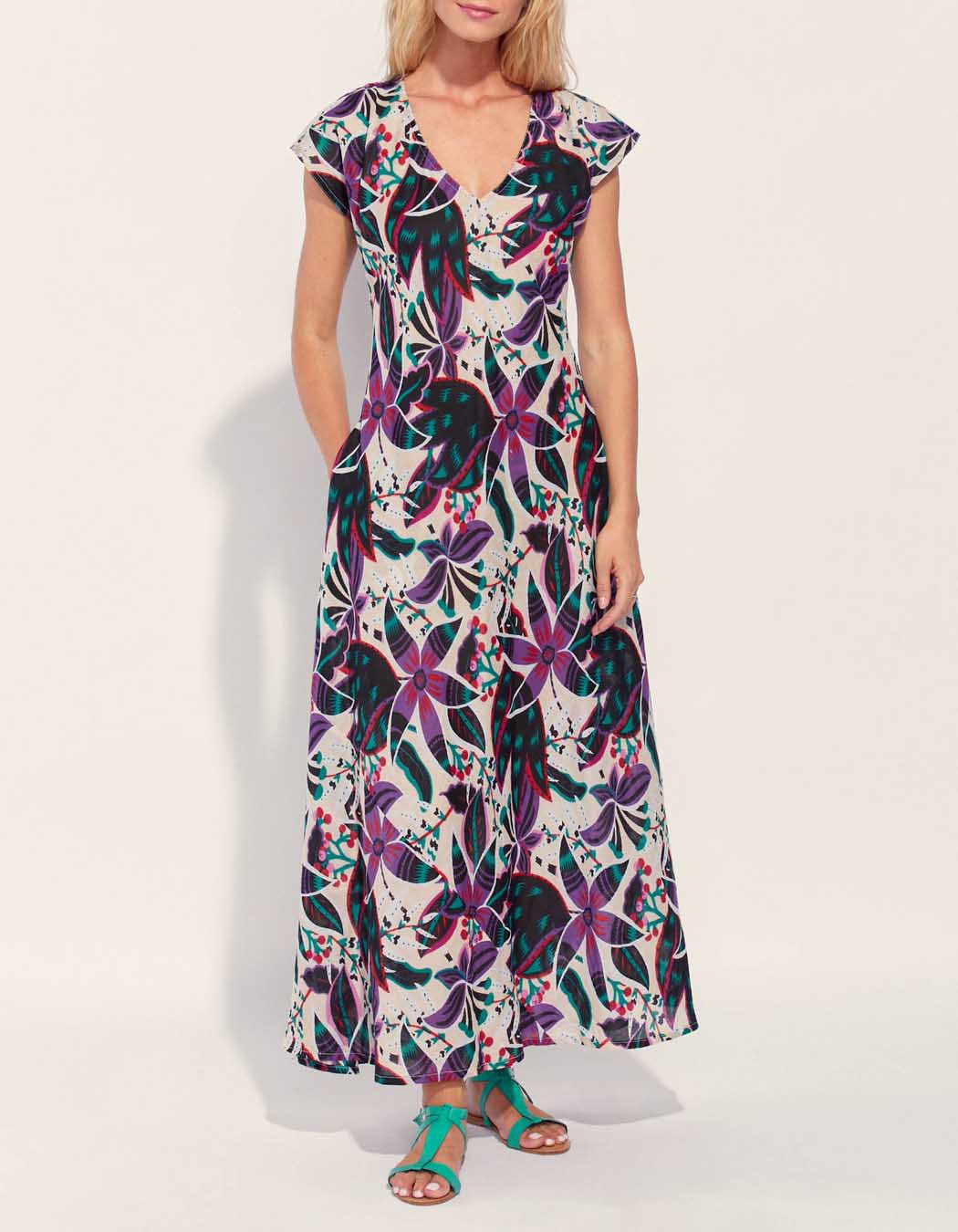 Robe longue imprimée voile de coton bio ALAIA