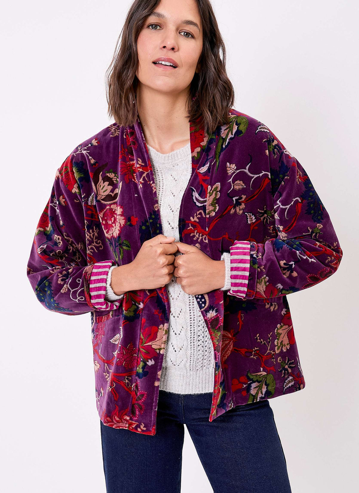 Veste Kimono velours imprimé indien DHARMA