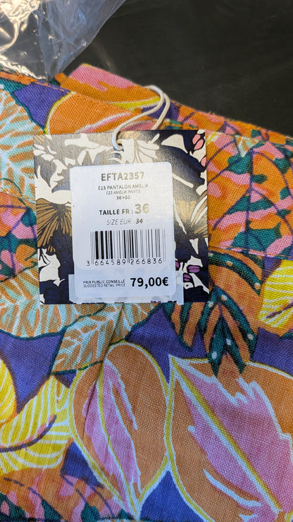 Pantalon large coton lin taille haute AMELIA