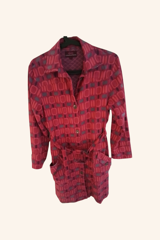 Manteau coton imprimé ceinturé et boutonné