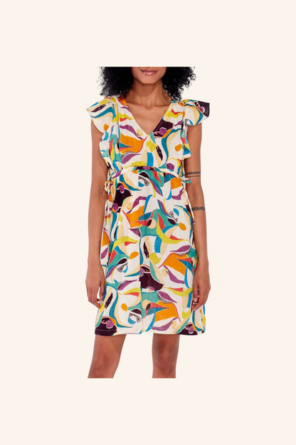 Robe courte volants gaze de coton ORUDA