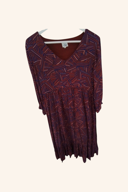 Robe midi imprimée coton,  col v
