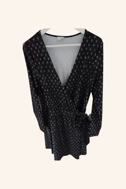 Robe velours portefeuille cache cœur avec nœud à la taille