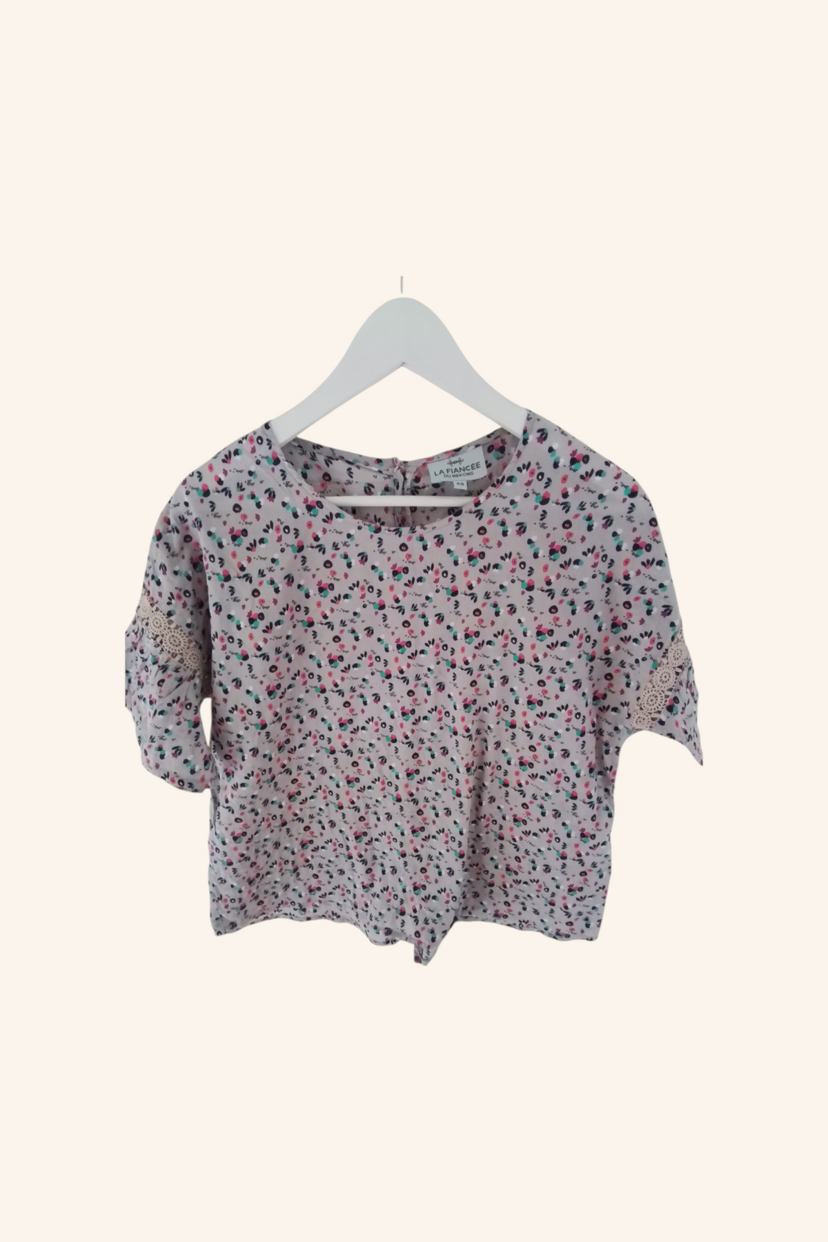 Top coton imprimé manches 3/4 avec guipures