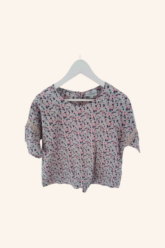 Top coton imprimé manches 3/4 avec guipures