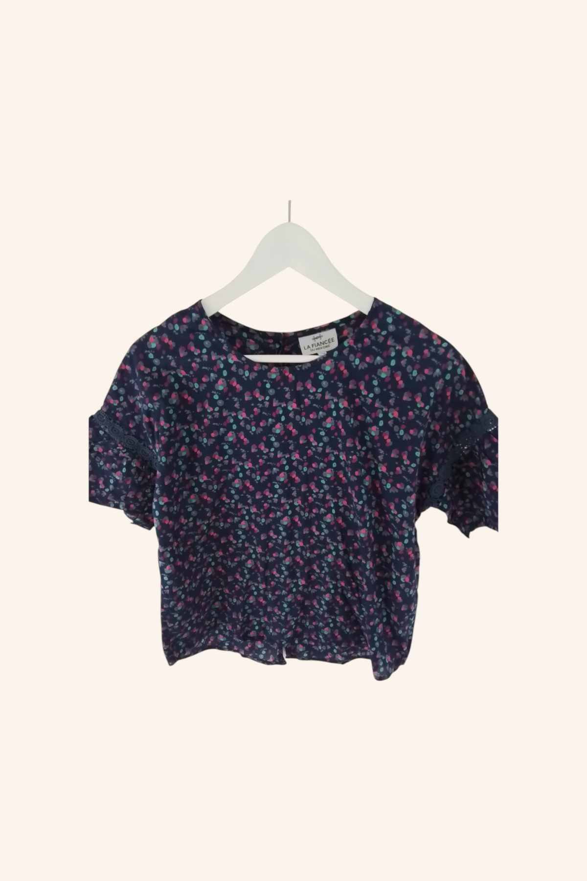 Top coton imprimé manches 3/4 avec guipures