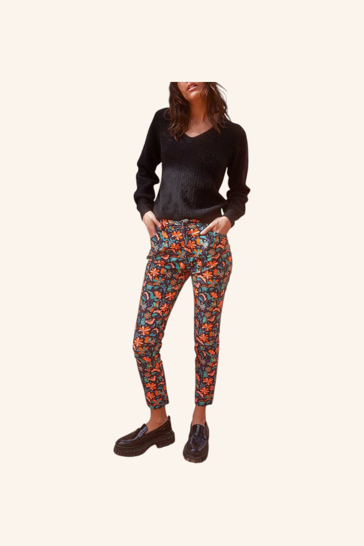 Pantalon velours lisse imprimé cigarette MARITA