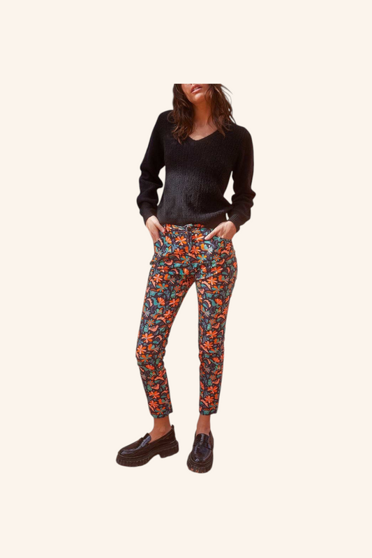 Pantalon velours lisse imprimé cigarette MARITA