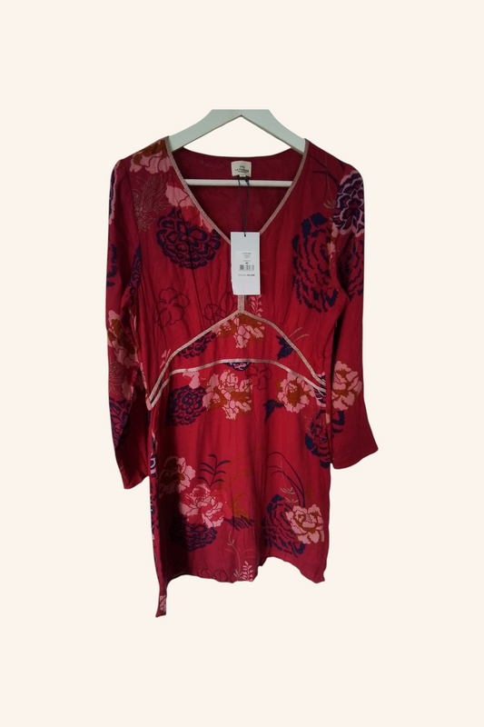 Robe rose et bleu, cintrée, en viscose
