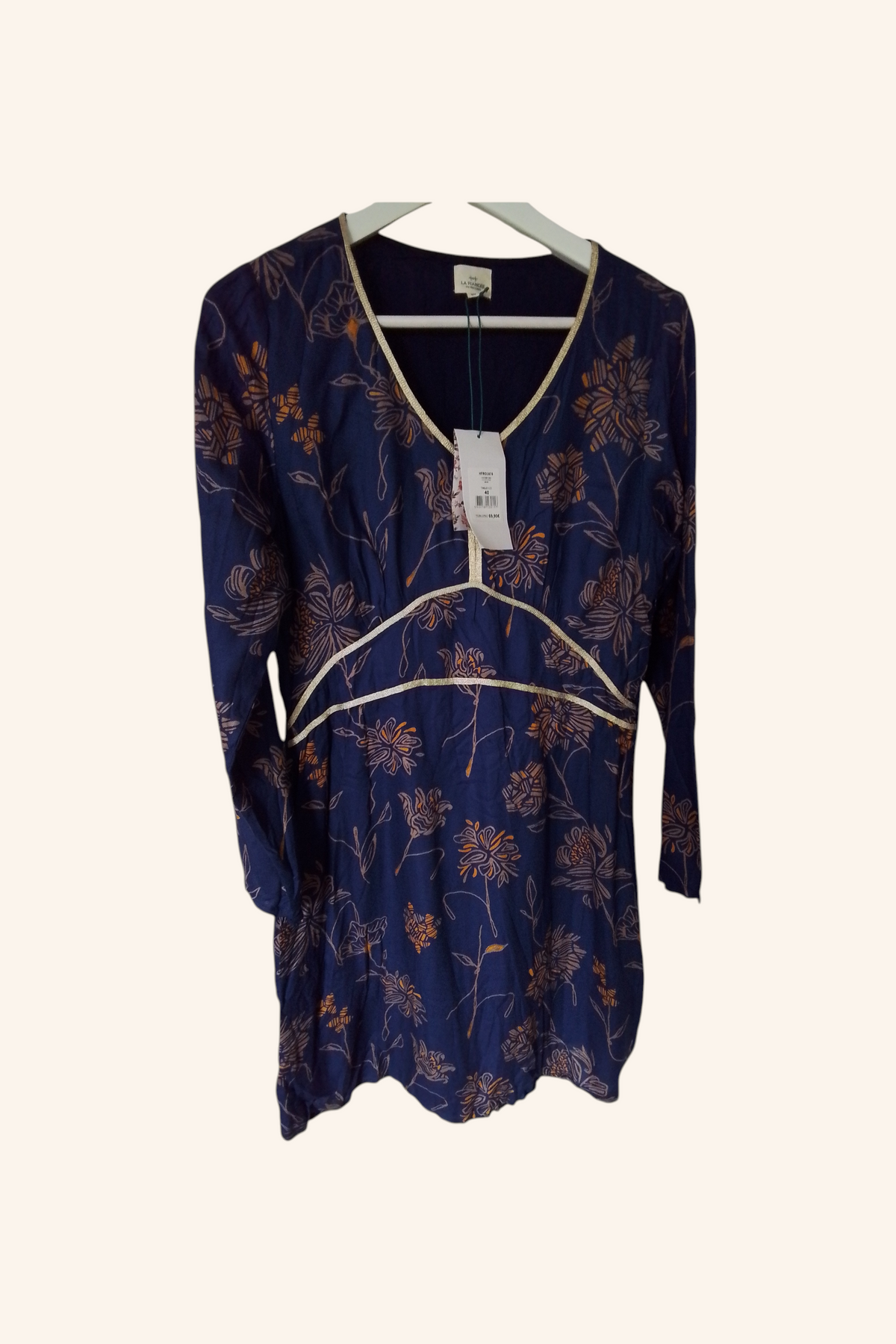 Robe viscose cintrée bleue et or