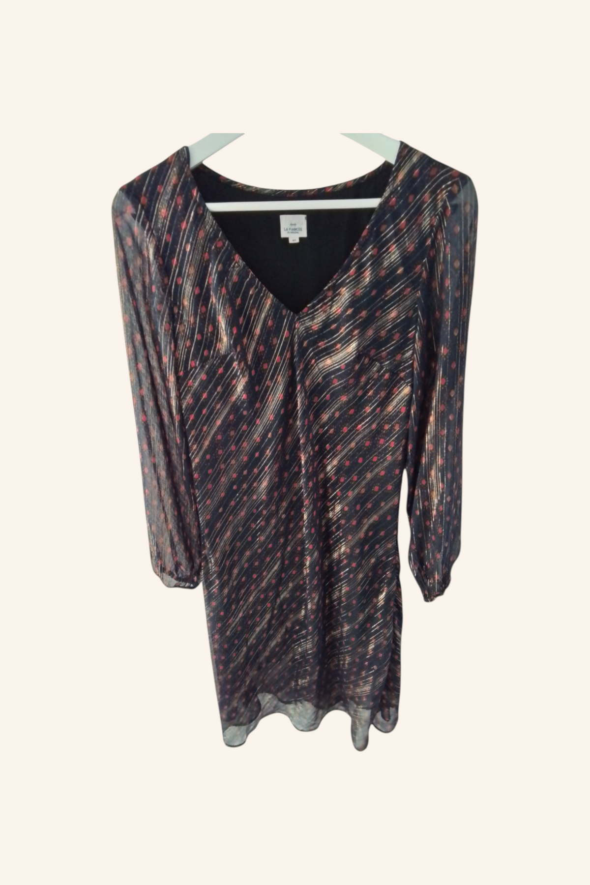 Robe polyester fils métallisé noir orange et or