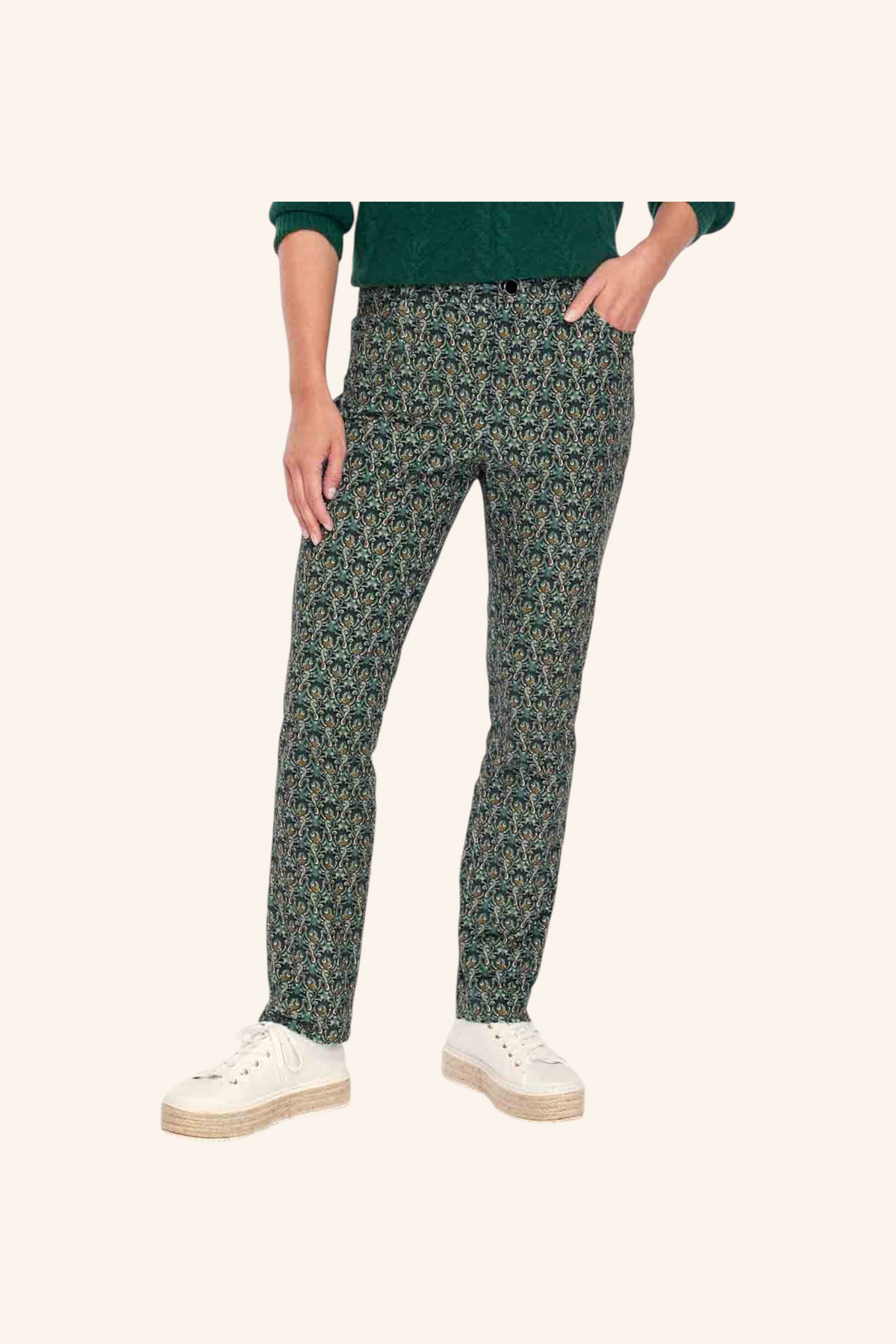 Pantalon velours lisse imprimé cigarette MARITA