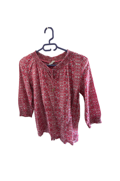 Blouse vieux rose motifs blanc