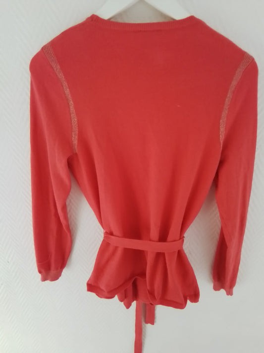 Gilet cache cœur avec bandes lurex coloris corail