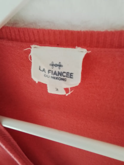 Gilet cache cœur avec bandes lurex coloris corail