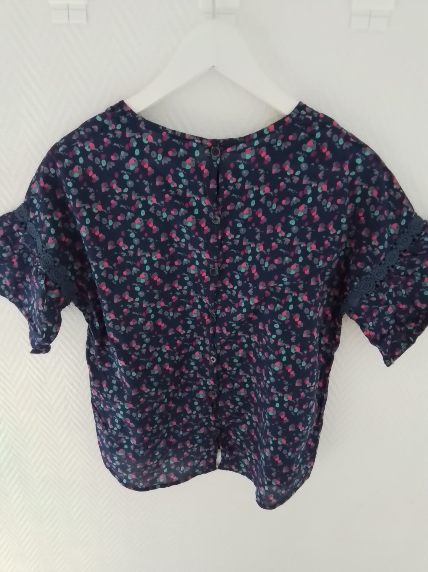 Top coton imprimé manches 3/4 avec guipures