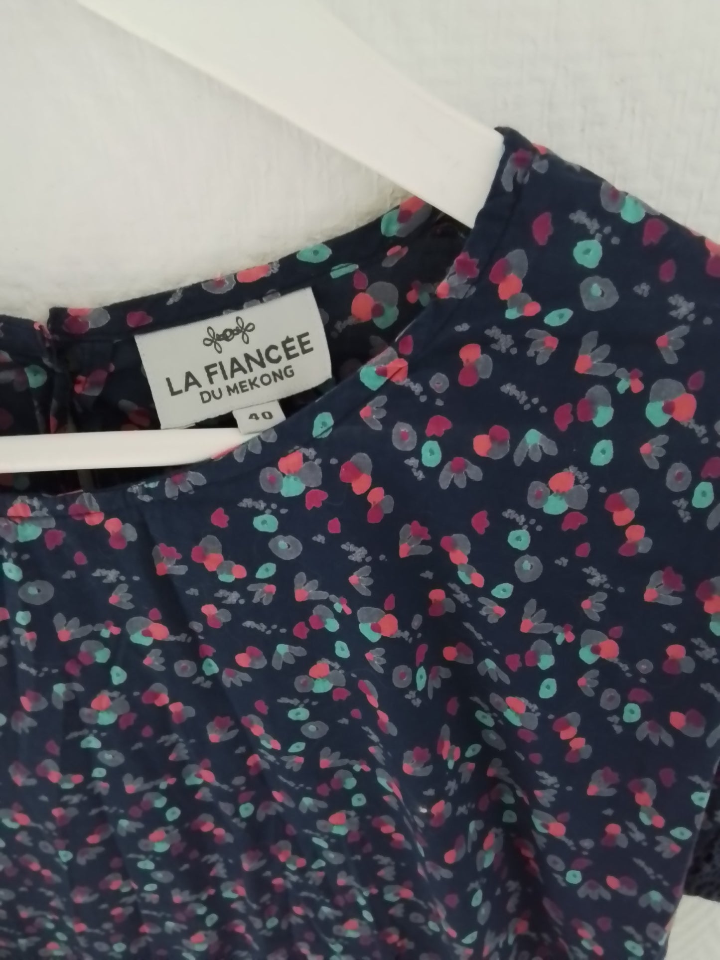 Top coton imprimé manches 3/4 avec guipures