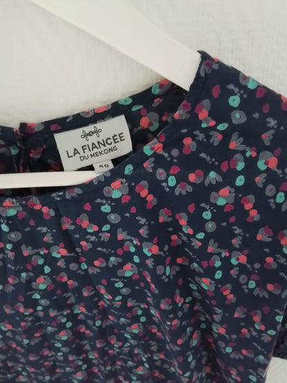 Top coton imprimé manches 3/4 avec guipures