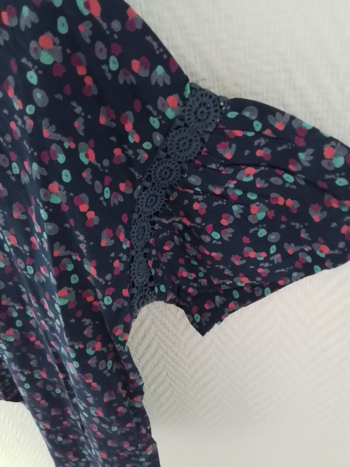 Top coton imprimé manches 3/4 avec guipures
