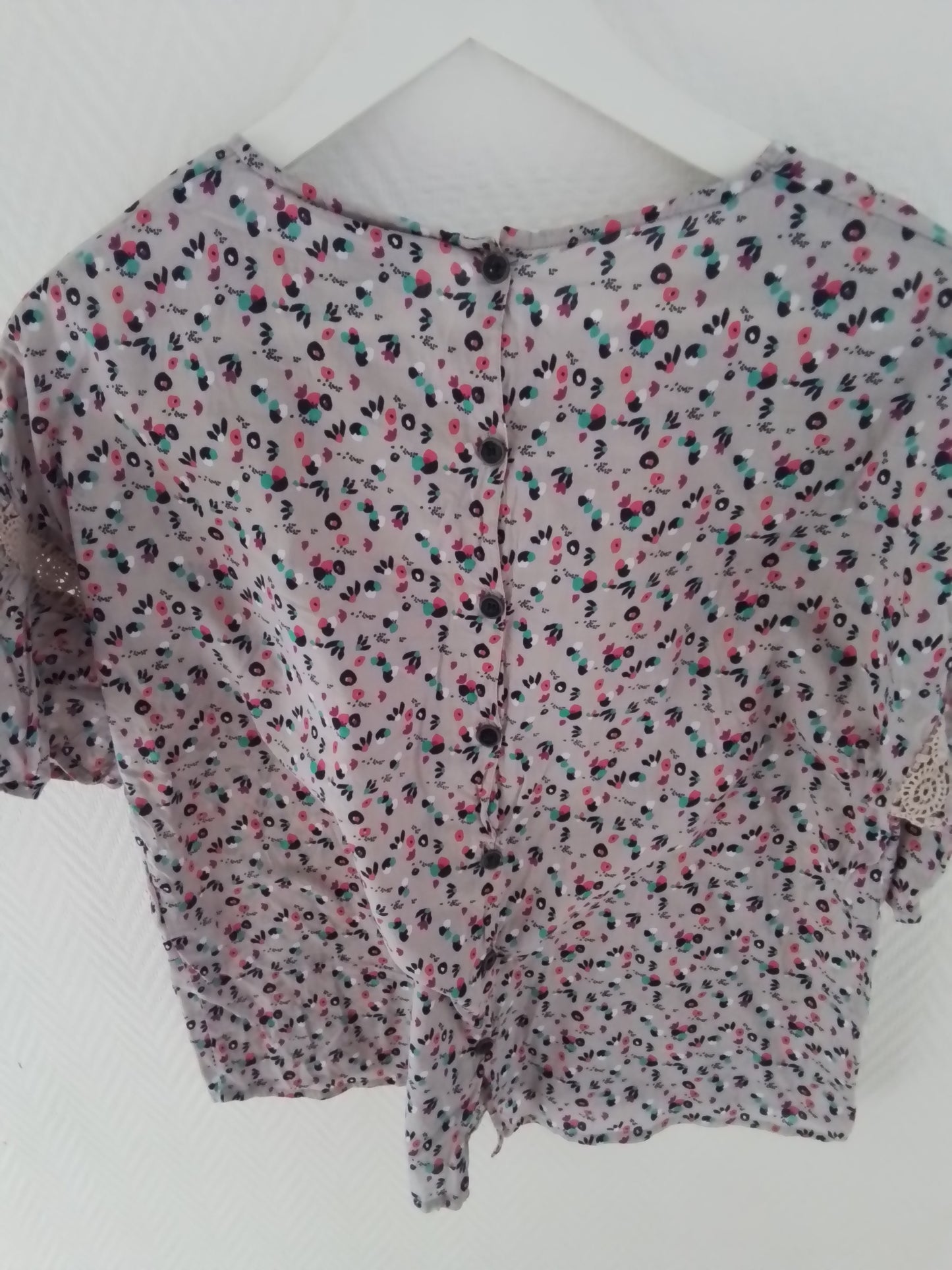 Top coton imprimé manches 3/4 avec guipures