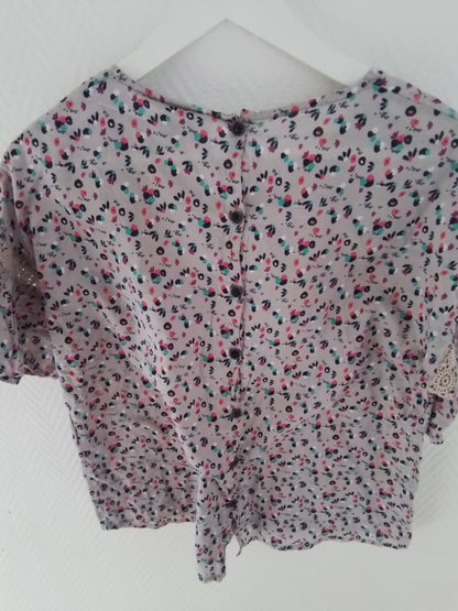 Top coton imprimé manches 3/4 avec guipures