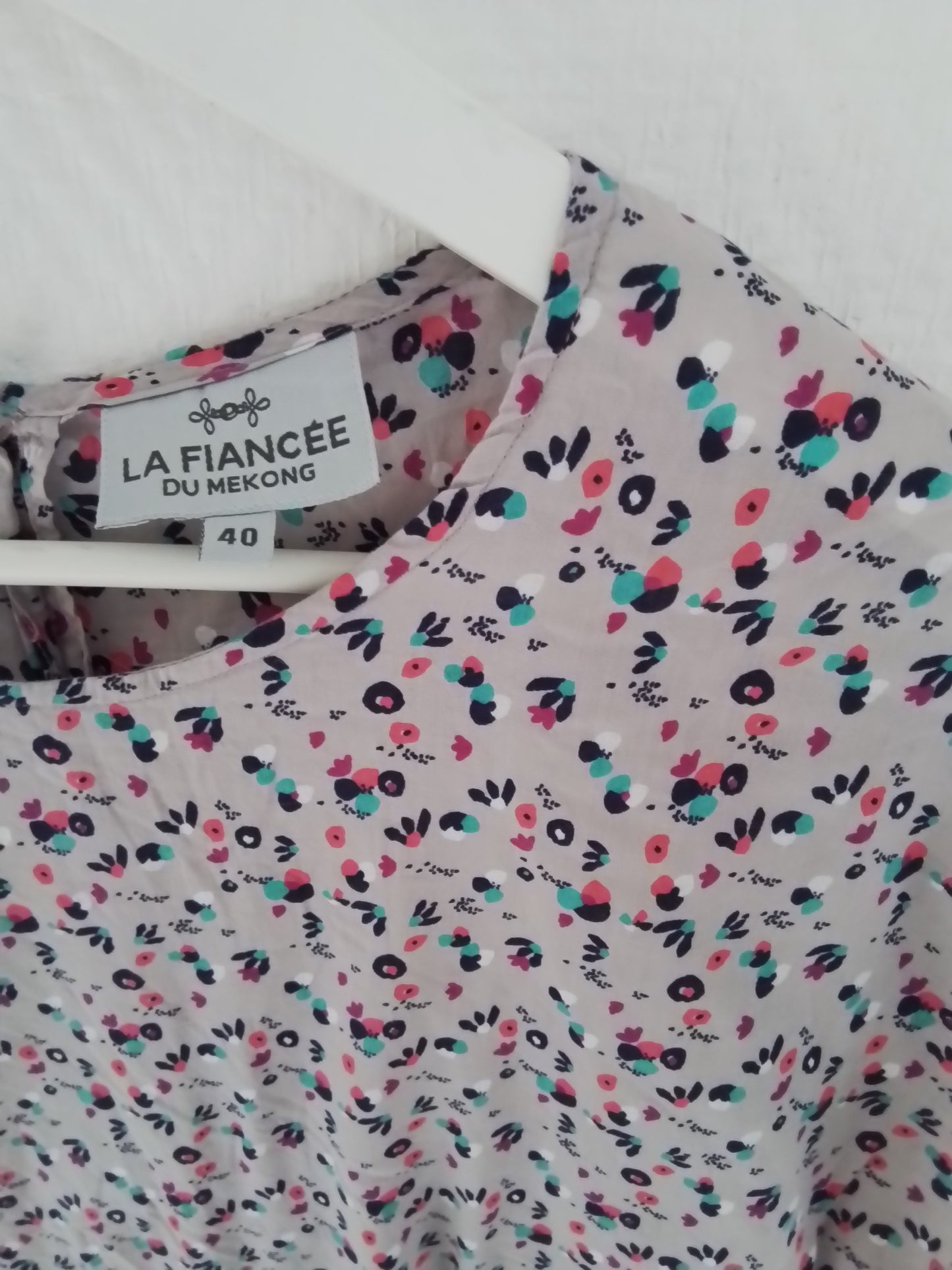 Top coton imprimé manches 3/4 avec guipures