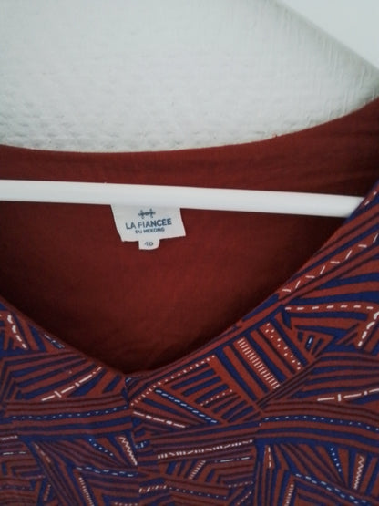 Robe midi imprimée coton,  col v