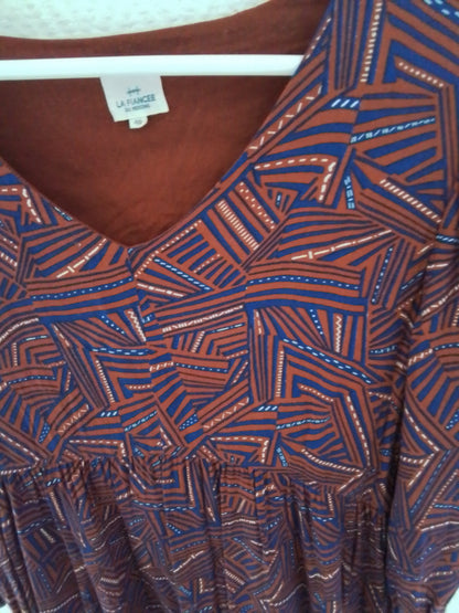 Robe midi imprimée coton,  col v